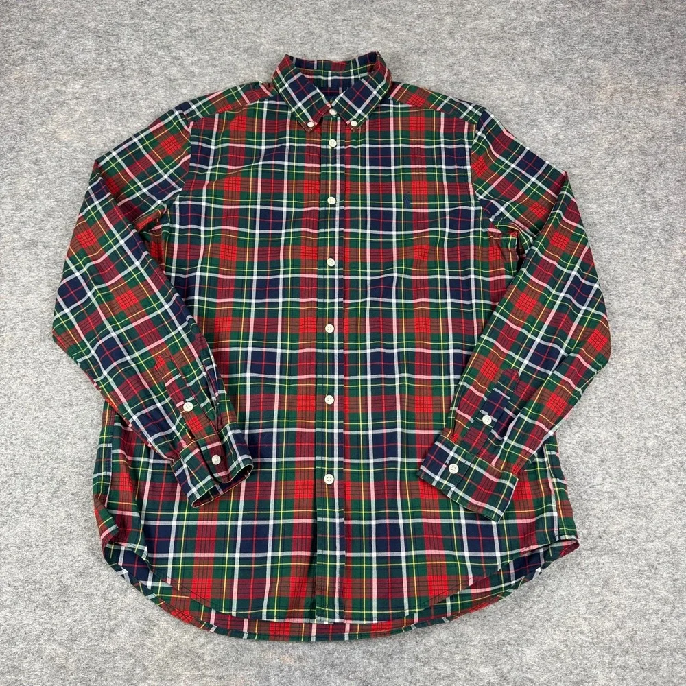 Ralph Lauren Button Down Shirt Long Sleeve Natural Stretch Plaid Boys XL 18/20